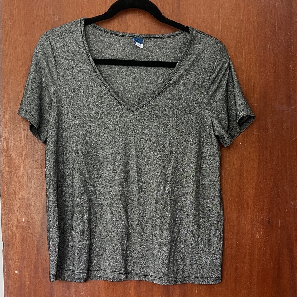Old Navy Heathered silver shinny grey  V-Neck Tee